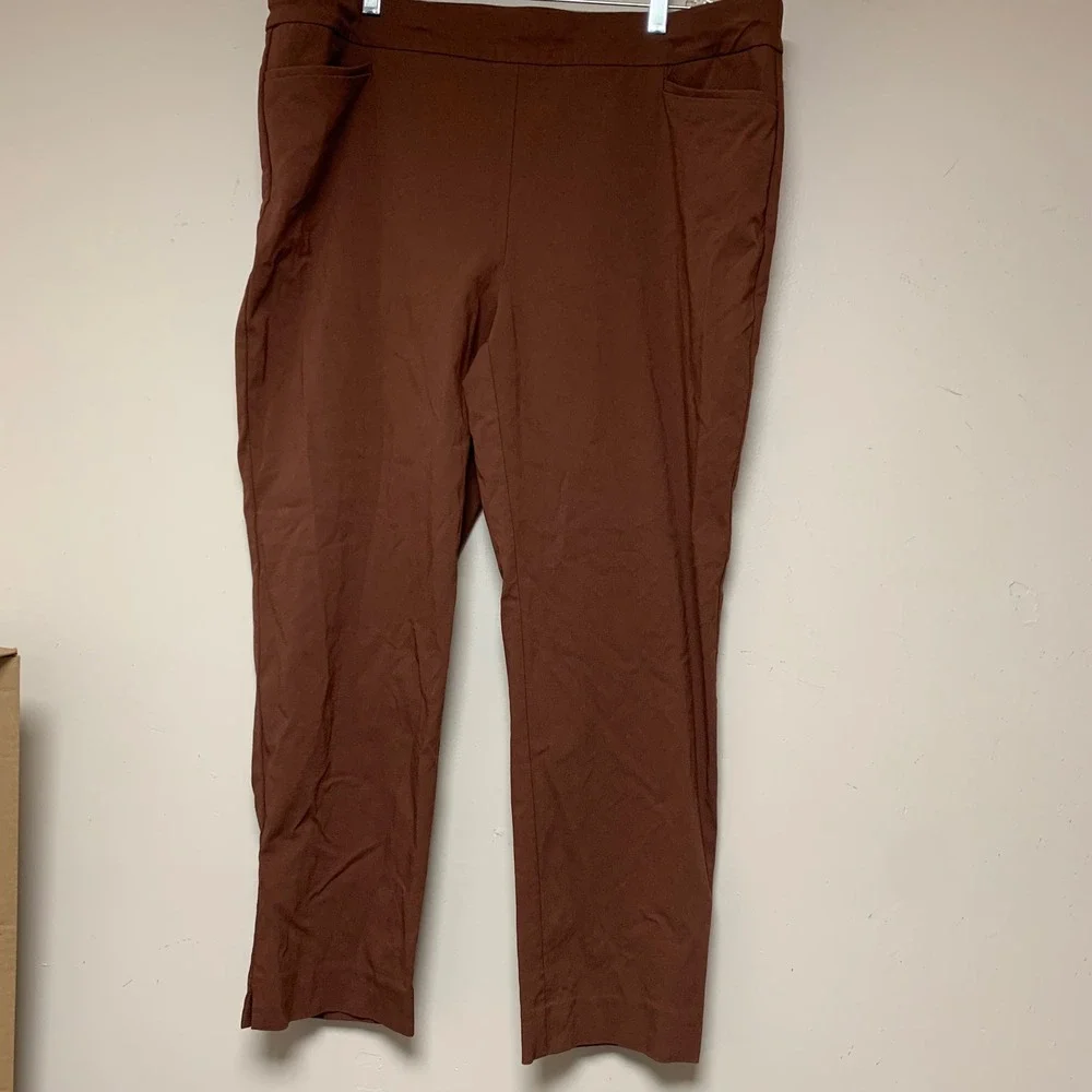 Chico's Pull On Trousers Womens 18R 3.5R Brown Straight Leg Stretch Excellent